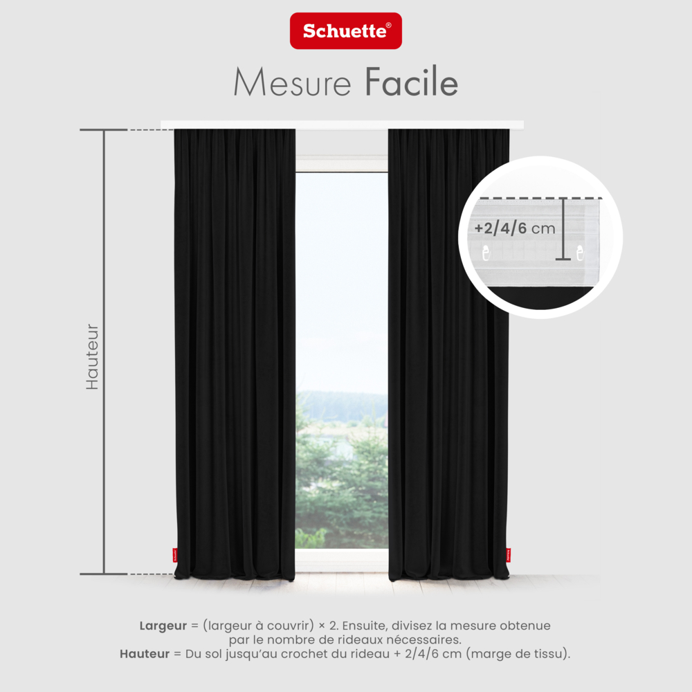 Schuette® Verdunkelungs-Vorhang Gardine mit Tunnelband nach Maß ● Millenium Velvet Kollektion: Black Swan (Schwarz) ● 1 Stück ● Knitterfrei Pflegeleicht Thermo Blickdicht & stark Abdunkelnd