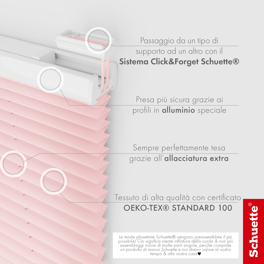 Schuette® Plissee ohne Bohren nach Maß • Suprafix Halterung “Zum Kleben” • Premium Kollektion: Powdered Rose (Rosa) • Profilfarbe: Anthrazit