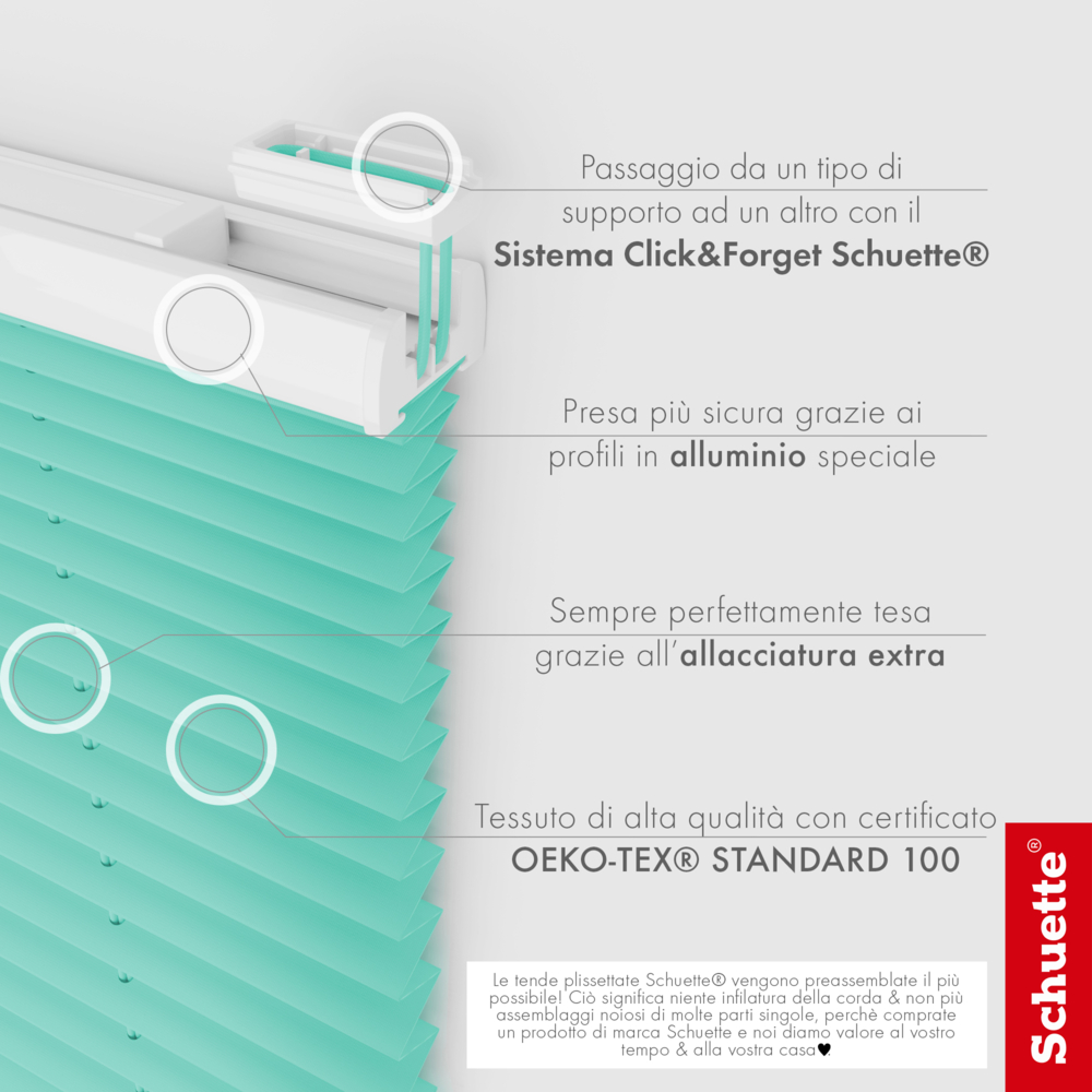Schuette® Plissee ohne Bohren nach Maß • Suprafix Klemmhalter "X" • Premium Kollektion: Blue Ocean (Türkis) • Profilfarbe: Braun