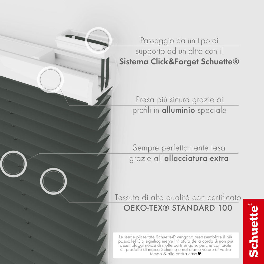 Schuette® Plissee mit Bohren nach Maß • Suprafix Halterungen “Mit Bohren” • Thermo Kollektion: Before Storm (Grau) • Profilfarbe: Braun
