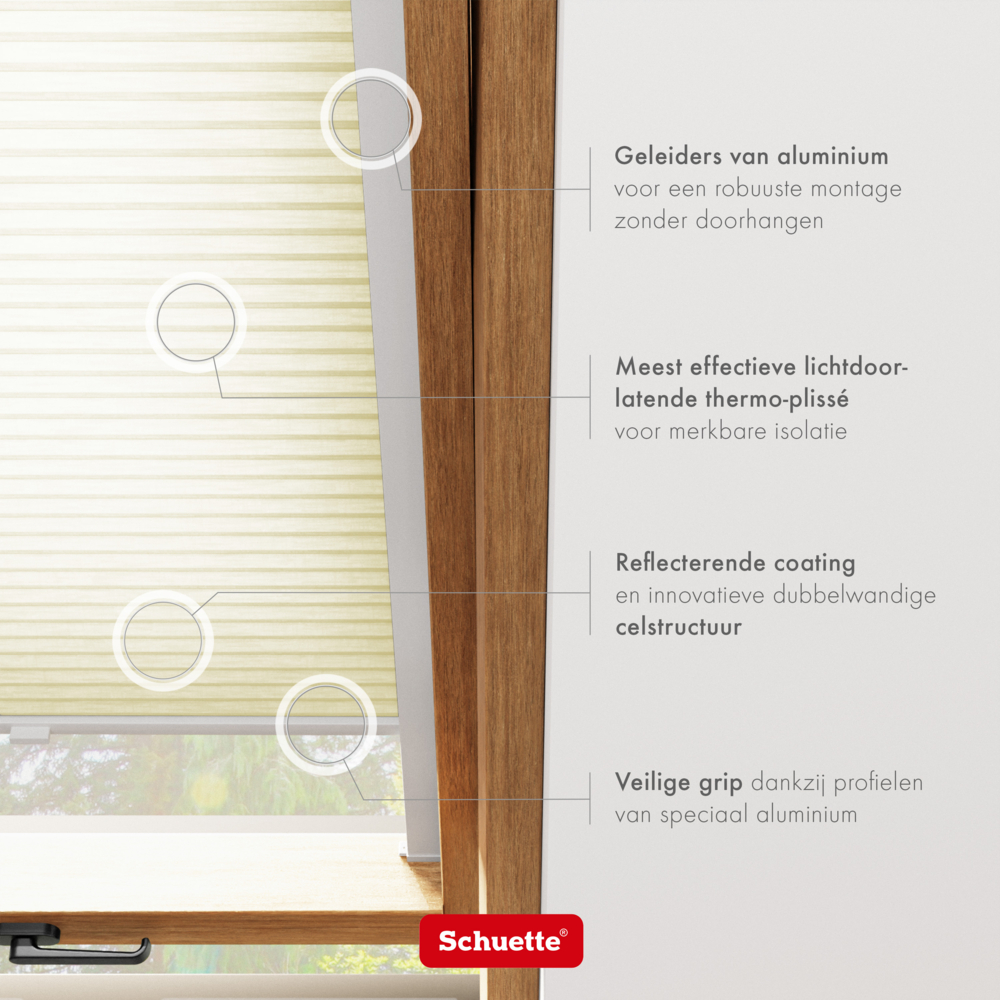 Schuette® Dachfenster Wabenplissee nach Maß • Thermo x Honey Kollektion: Butterlight (Beige) • Profilfarbe: Eiche