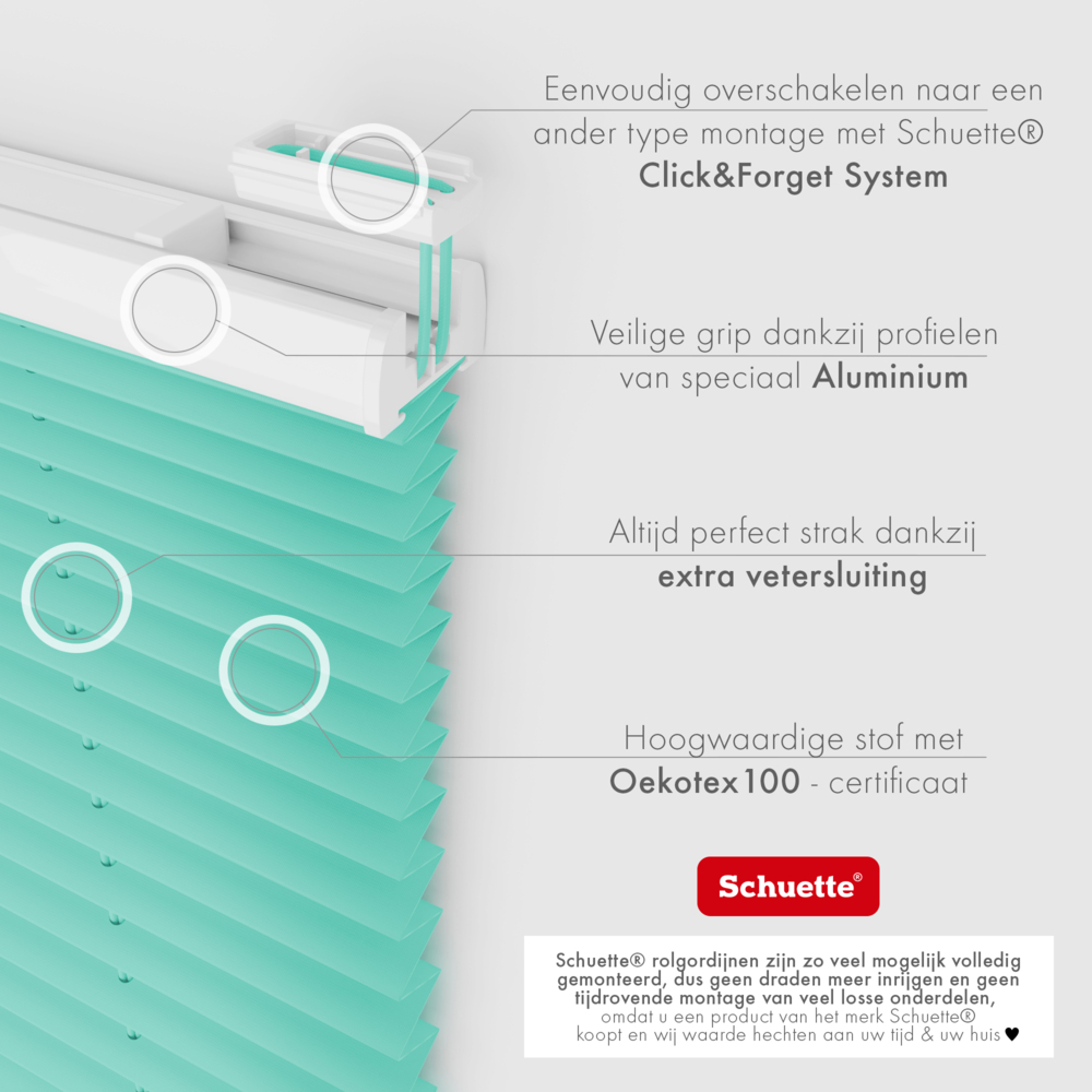 Schuette® Plissee ohne Bohren nach Maß • Suprafix Klemmhalter "X" • Premium Kollektion: Blue Ocean (Türkis) • Profilfarbe: Braun