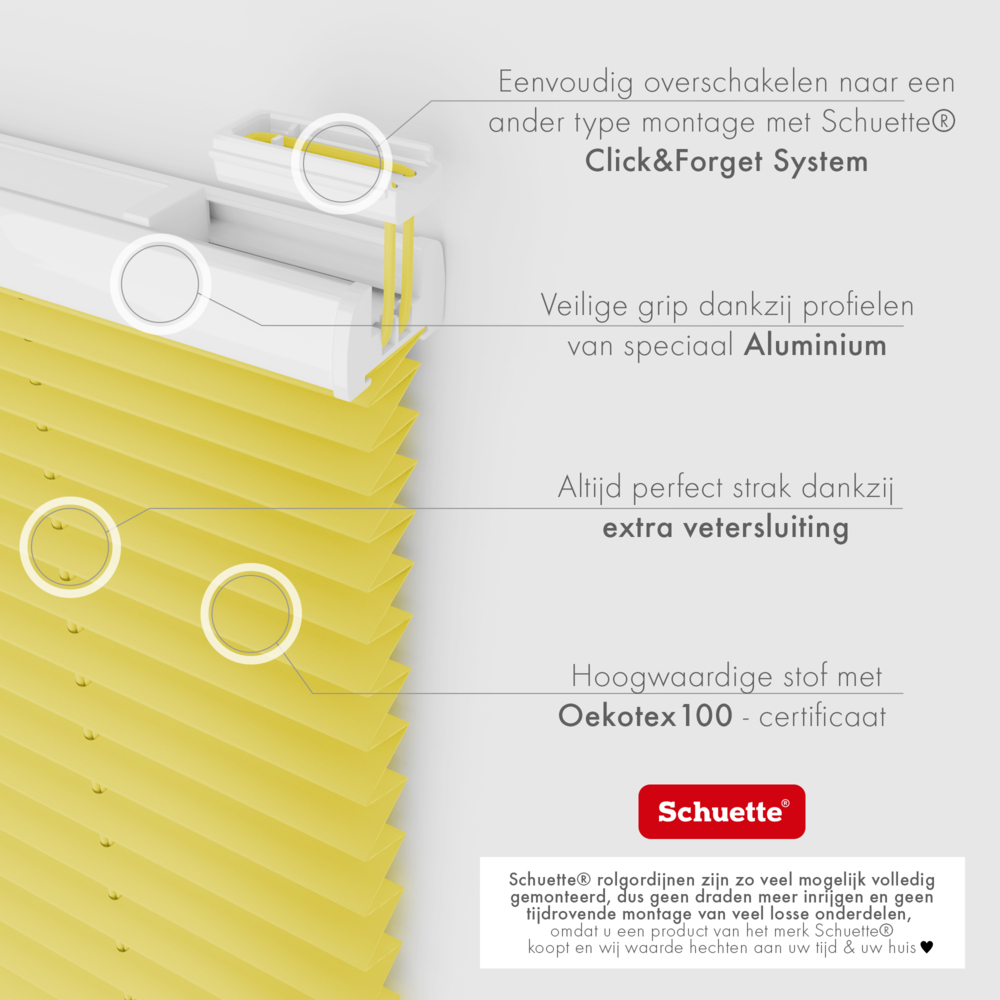 Schuette® Plissee mit Bohren nach Maß • Suprafix "Double 2in1" Schraub- & Klemmhalter • Premium Kollektion: Summer Time (Gelb) • Profilfarbe: Silber