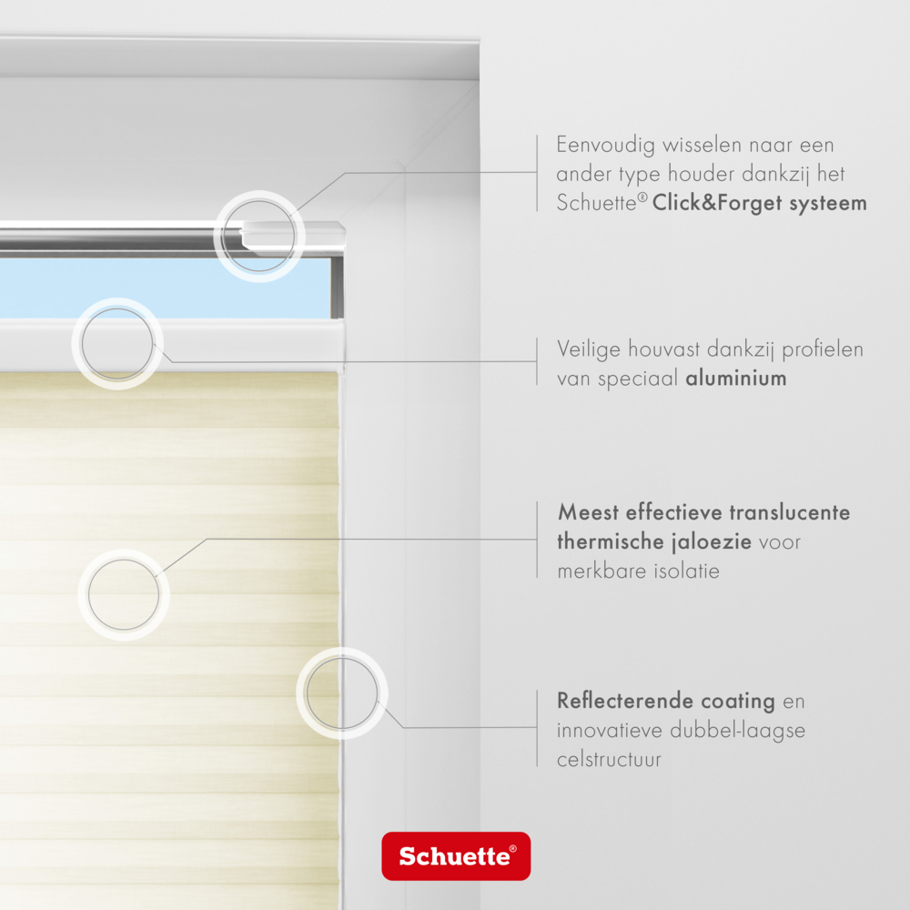 Schuette® Wabenplissee ohne Bohren nach Maß • Klebehalter & Schraubhalter 2in1 Set "Letsbond" Transparent • Thermo x Honey Kollektion: Butterlight (Beige) • Profilfarbe: Eiche