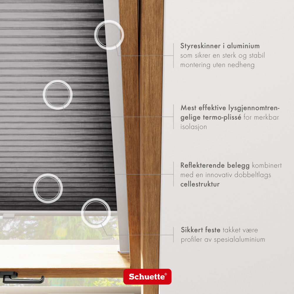 Schuette® Dachfenster Wabenplissee nach Maß • Thermo x Honey Kollektion: Midnight Snack (Schwarz) • Profilfarbe: Braun