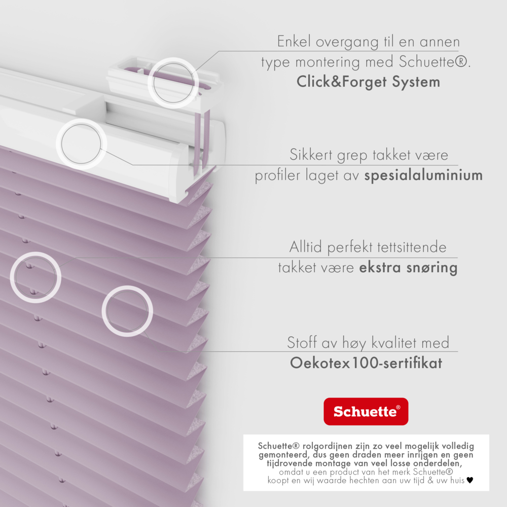 Schuette® Plissee ohne Bohren nach Maß • Suprafix Klemmhalter "X" • Thermo Kollektion: Pastel Grape (lila) • Profilfarbe: Braun