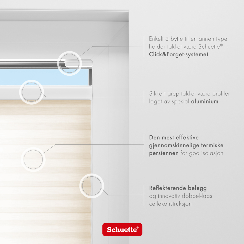 Egenskaper ved lysfiltrerende, varmeisolerende stoff i Schuette honeycomb-plisségardiner