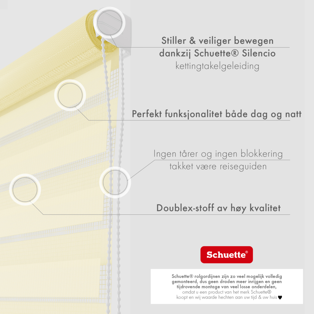 Schuette® Tag und Nacht Rollo ohne Bohren & mit Bohren 2in1 nach Maß • Doppelrollo Kollektion: Light Apricot (Beige) • Profilfarbe: Grau