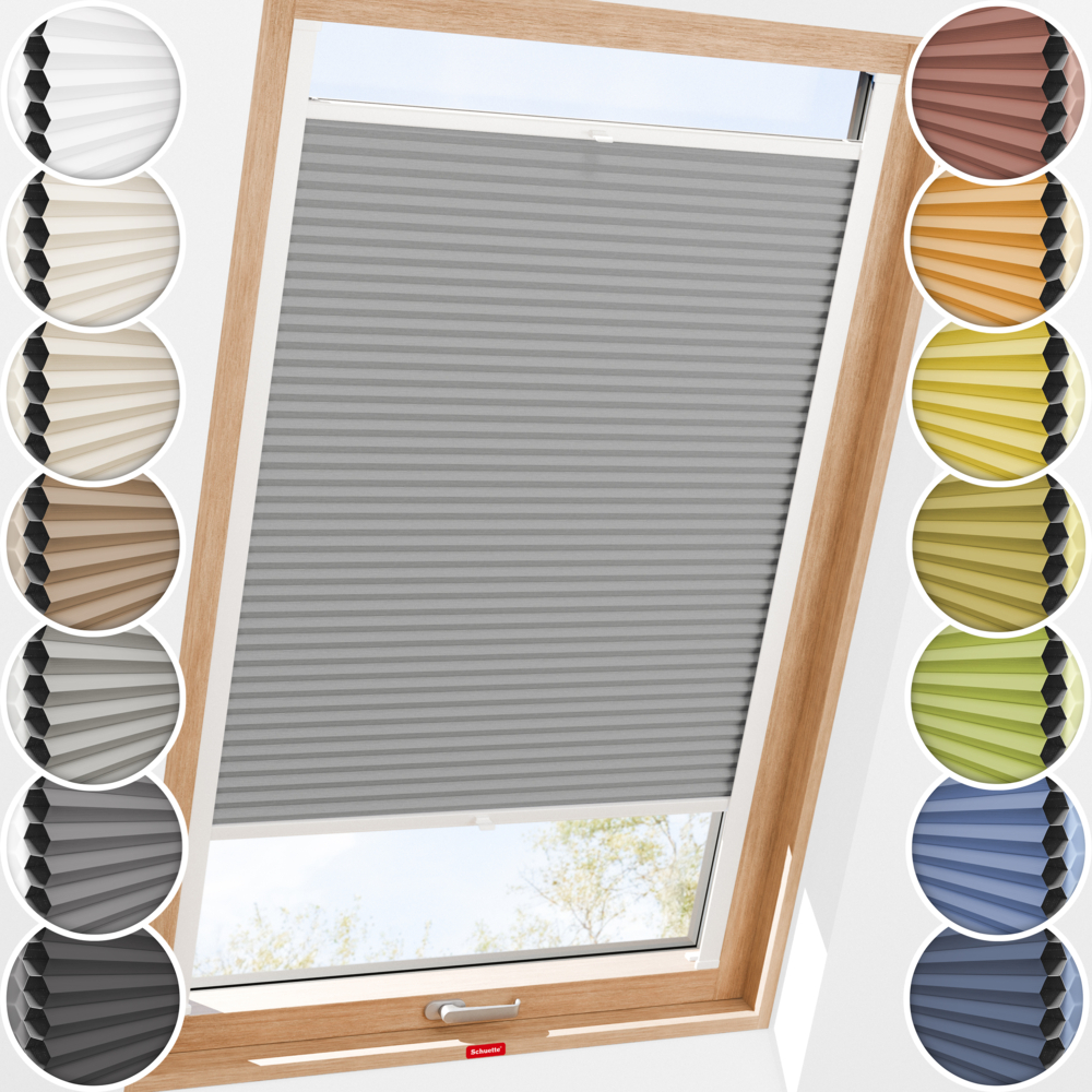 Schuette® Dachfenster Wabenplissee nach Maß • Honey Kollektion: Silver Mist (Grau) • Profilfarbe: Walnuss