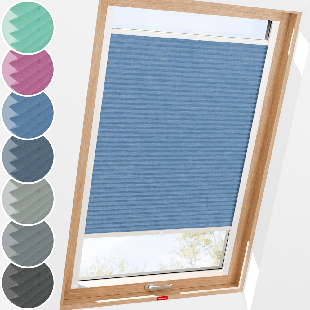 Schuette® Dachfenster Plissee nach Maß • Melange Kollektion: Deep Sea (Blau) • Profilfarbe: Eiche