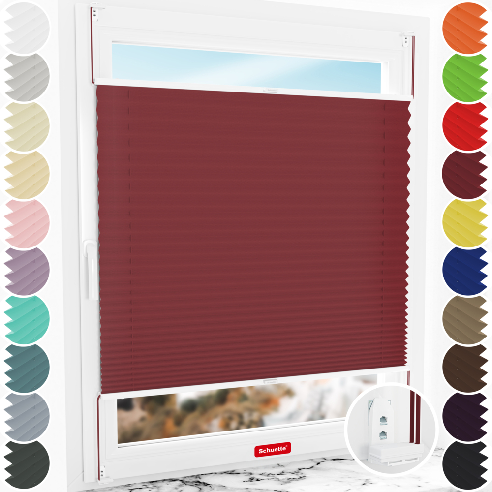 Schuette® Plissee mit Bohren nach Maß • Suprafix "Double 2in1" Schraub- & Klemmhalter • Thermo Kollektion: Scarlet Wine (Rot) • Profilfarbe: Weiß