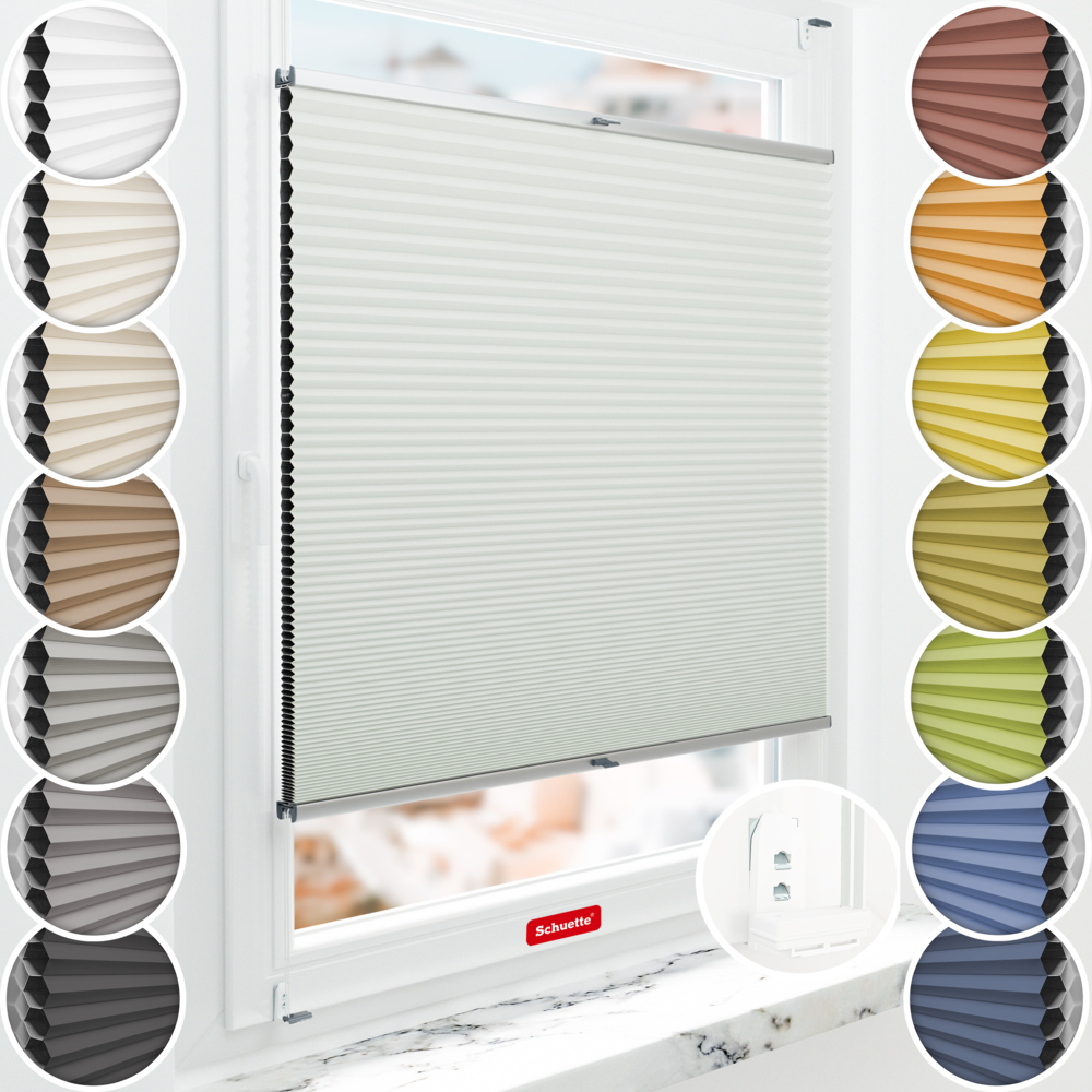 Schuette® Wabenplissee mit Bohren nach Maß • Suprafix "Double 2in1" Schraub- & Klemmhalter • Honey Kollektion: Tinkerbell Twinkle (Pastellgrün) • Profilfarbe: Silber