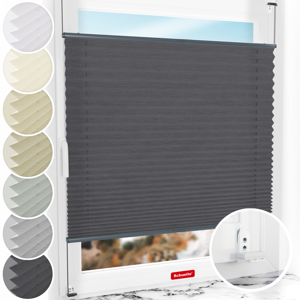 Schuette® Plissee mit Bohren nach Maß • Suprafix "Double 2in1" Schraub- & Klemmhalter • Dolomite Kollektion: Dark Vintage (Grau) • Profilfarbe: Anthrazit