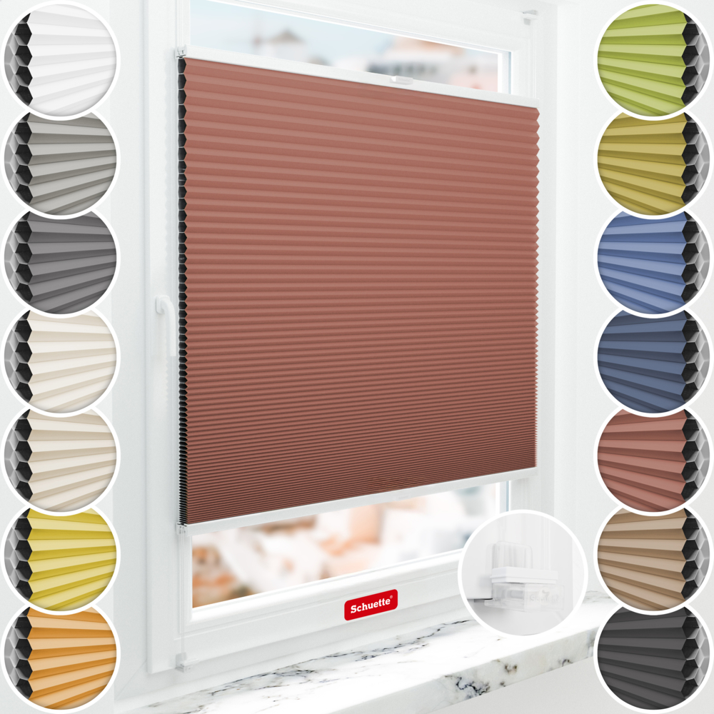 Schuette® Wabenplissee ohne Bohren nach Maß • Suprafix Klemmhalter “Incognito X" • Honey Kollektion: Poppy Petal (Dunkelrot) • Profilfarbe: Weiß