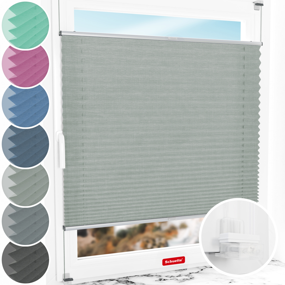 Schuette® Plissee ohne Bohren nach Maß • Suprafix Klemmhalter “Incognito X" • Melange Kollektion: On The Road (Grau) • Profilfarbe: Silber