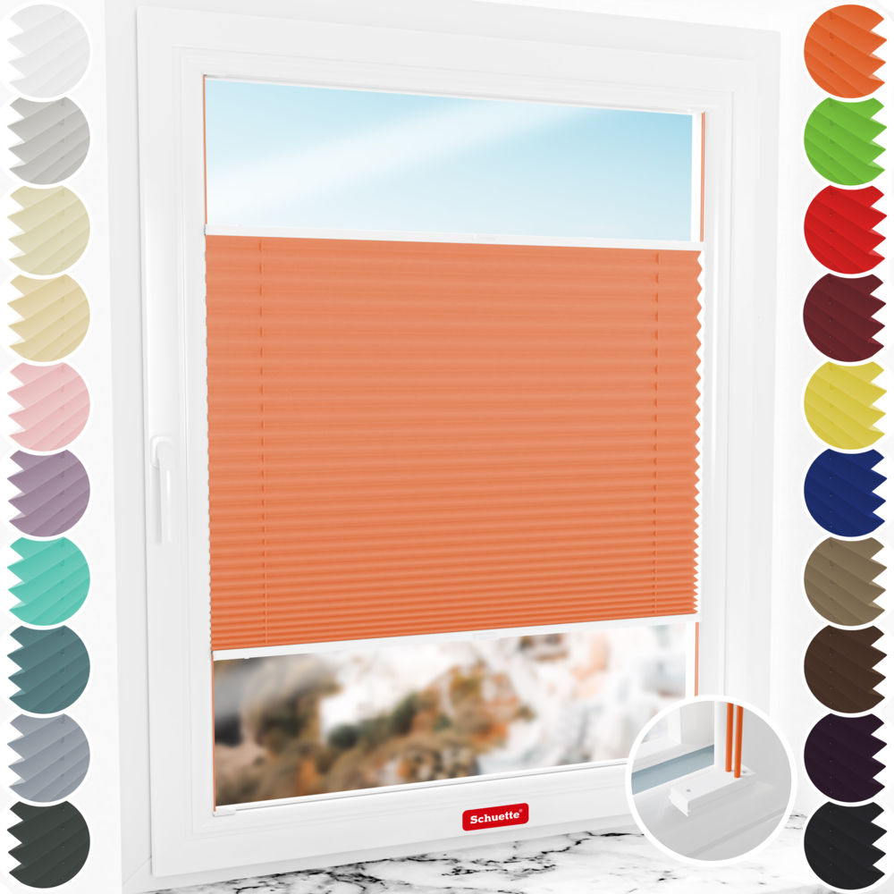 Schuette® Plissee mit Bohren nach Maß • Suprafix Halterungen “Mit Bohren” • Premium Kollektion: Sunset (Orange) • Profilfarbe: Weiß