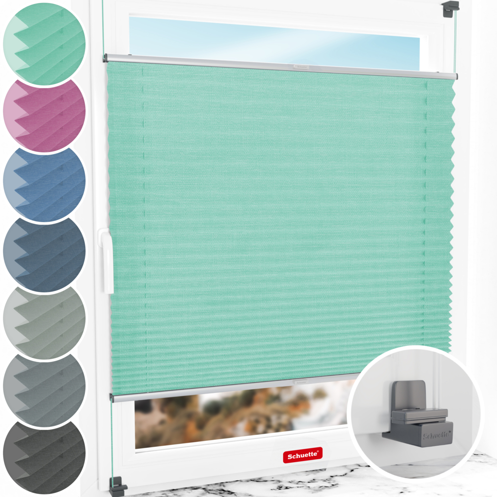 Schuette® Plissee ohne Bohren nach Maß • Suprafix Klemmhalter "X" • Melange Kollektion: Mint Ice Cream (Grün) • Profilfarbe: Silber