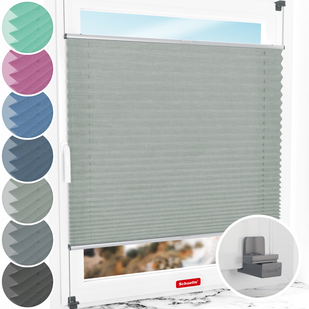 Schuette® Plissee ohne Bohren nach Maß • Suprafix Klemmhalter "X" • Melange Kollektion: On The Road (Grau) • Profilfarbe: Silber
