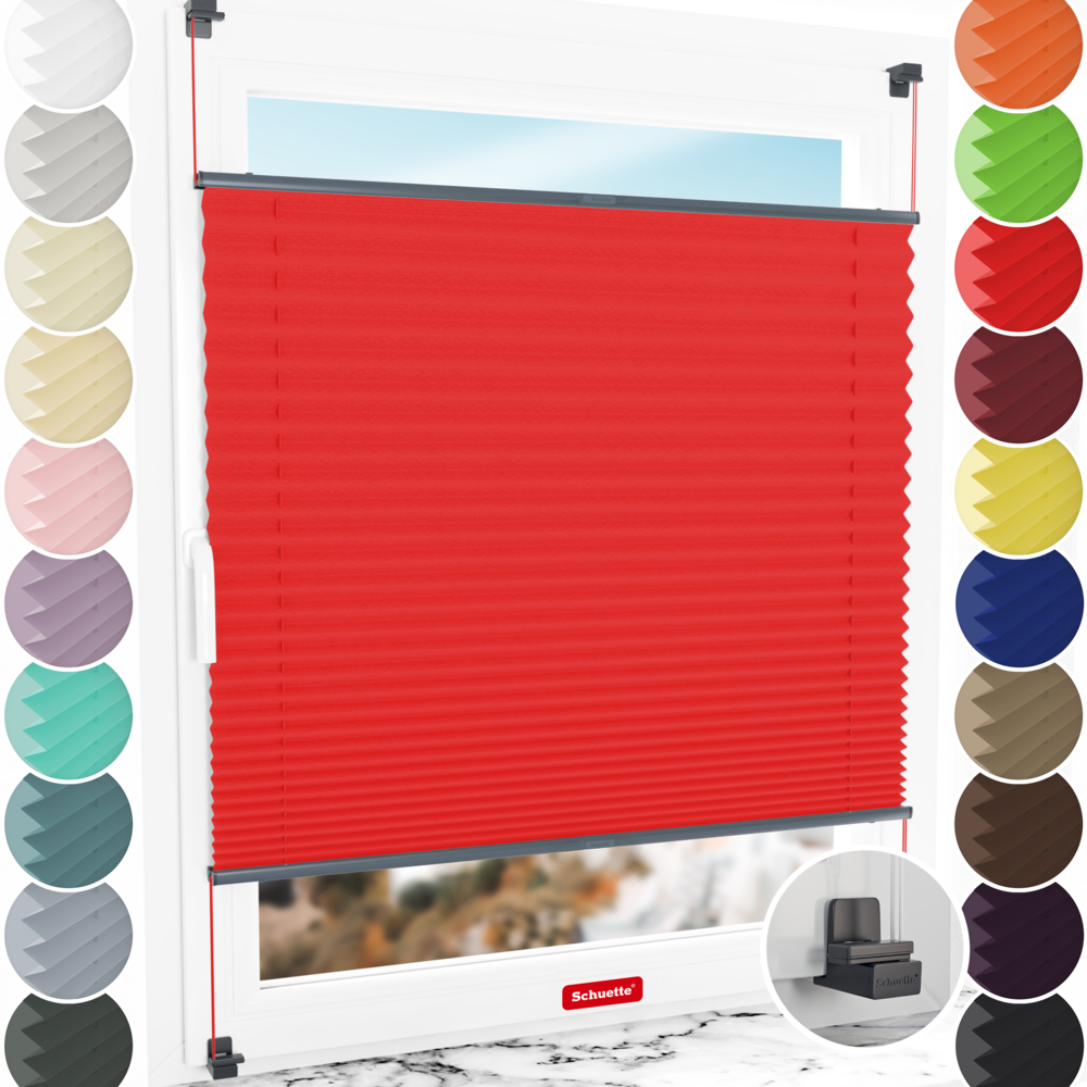 Schuette® Plissee ohne Bohren nach Maß • Suprafix Klemmhalter "X" • Thermo Kollektion: Cherry Charm (Rot) • Profilfarbe: Anthrazit