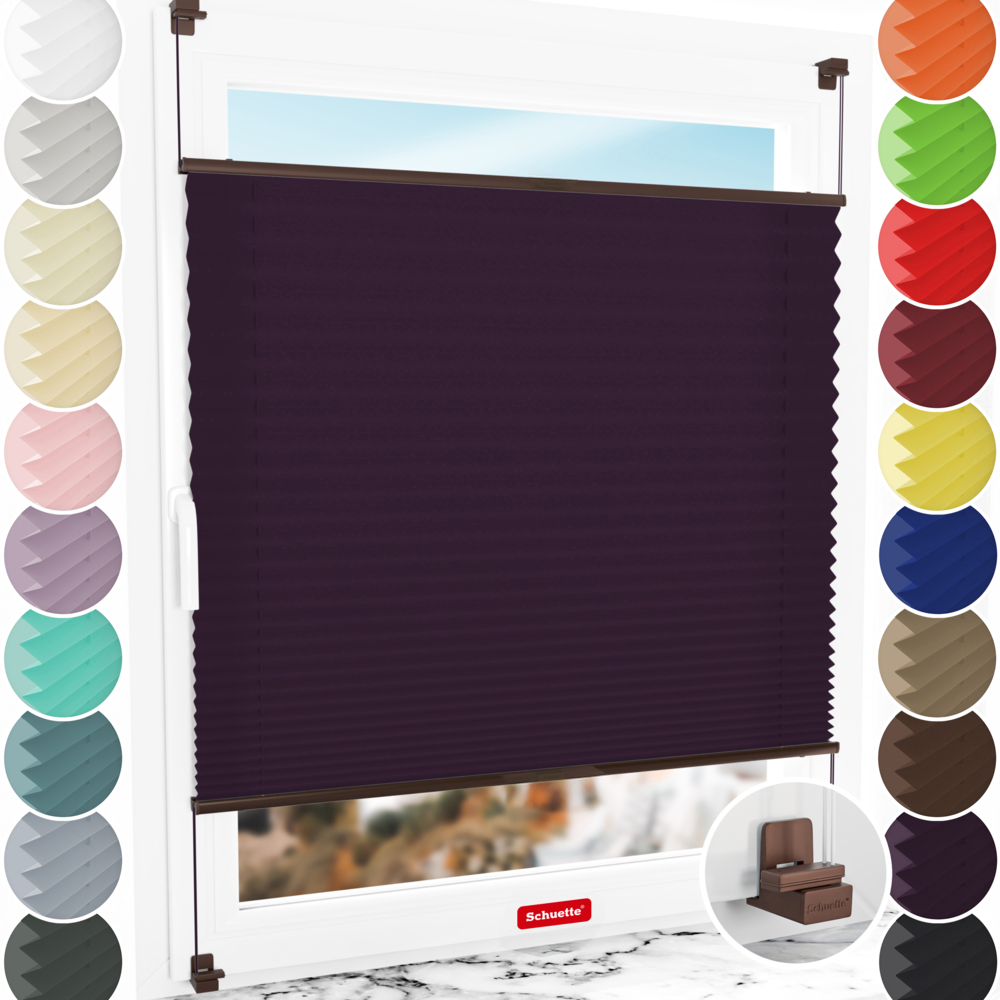 Schuette® Plissee ohne Bohren nach Maß • Suprafix Klemmhalter "X" • Premium Kollektion: Midnight Muse (Violet) • Profilfarbe: Braun
