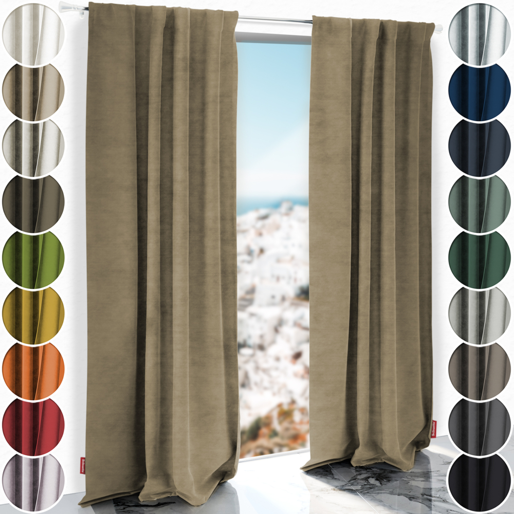 Schuette® Verdunkelungs-Vorhang Gardine mit Tunnelband nach Maß ● Millenium Velvet Kollektion: Brown Teddy (Beige) ● 1 Stück ● Knitterfrei Pflegeleicht Thermo Blickdicht & stark Abdunkelnd