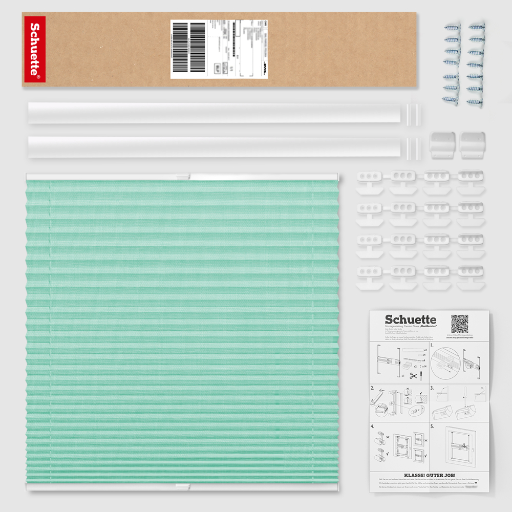 Schuette® Dachfenster Plissee nach Maß • Melange Kollektion: Mint Ice Cream (Grün) • Profilfarbe: Braun