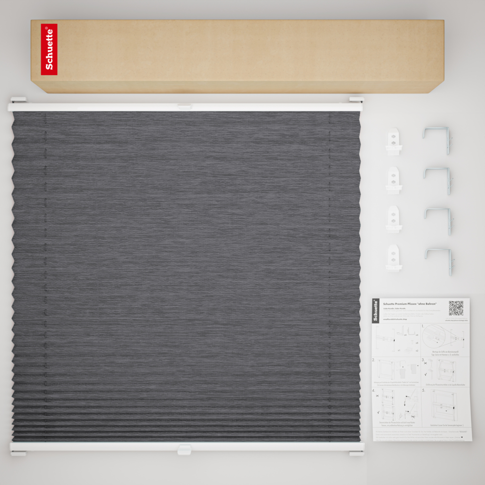 Schuette® Plissee mit Bohren nach Maß • Suprafix "Double 2in1" Schraub- & Klemmhalter • Dolomite Kollektion: Dark Vintage (Grau) • Profilfarbe: Anthrazit