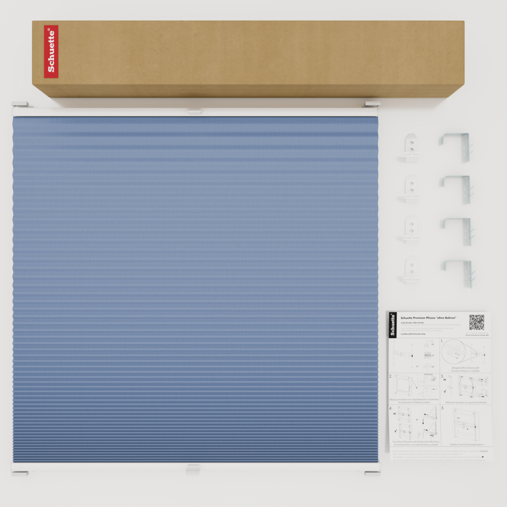 Schuette® Wabenplissee mit Bohren nach Maß • Suprafix "Double 2in1" Schraub- & Klemmhalter• Honey Kollektion: Ocean Drive (Hellblau) • Profilfarbe: Walnuss
