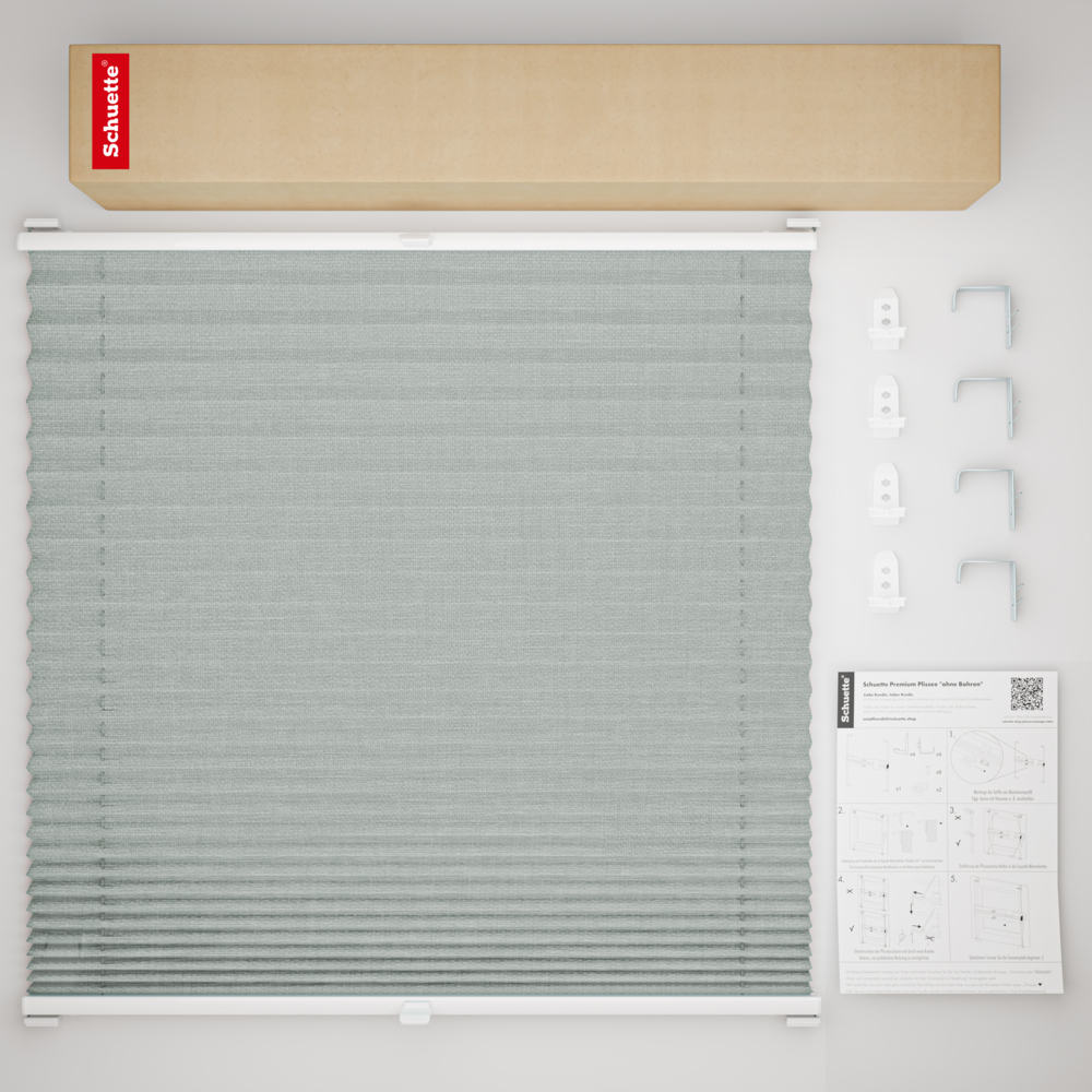 Schuette® Plissee mit Bohren nach Maß • Suprafix "Double 2in1" Schraub- & Klemmhalter • Melange Kollektion: On The Road (Grau) • Profilfarbe: Weiß