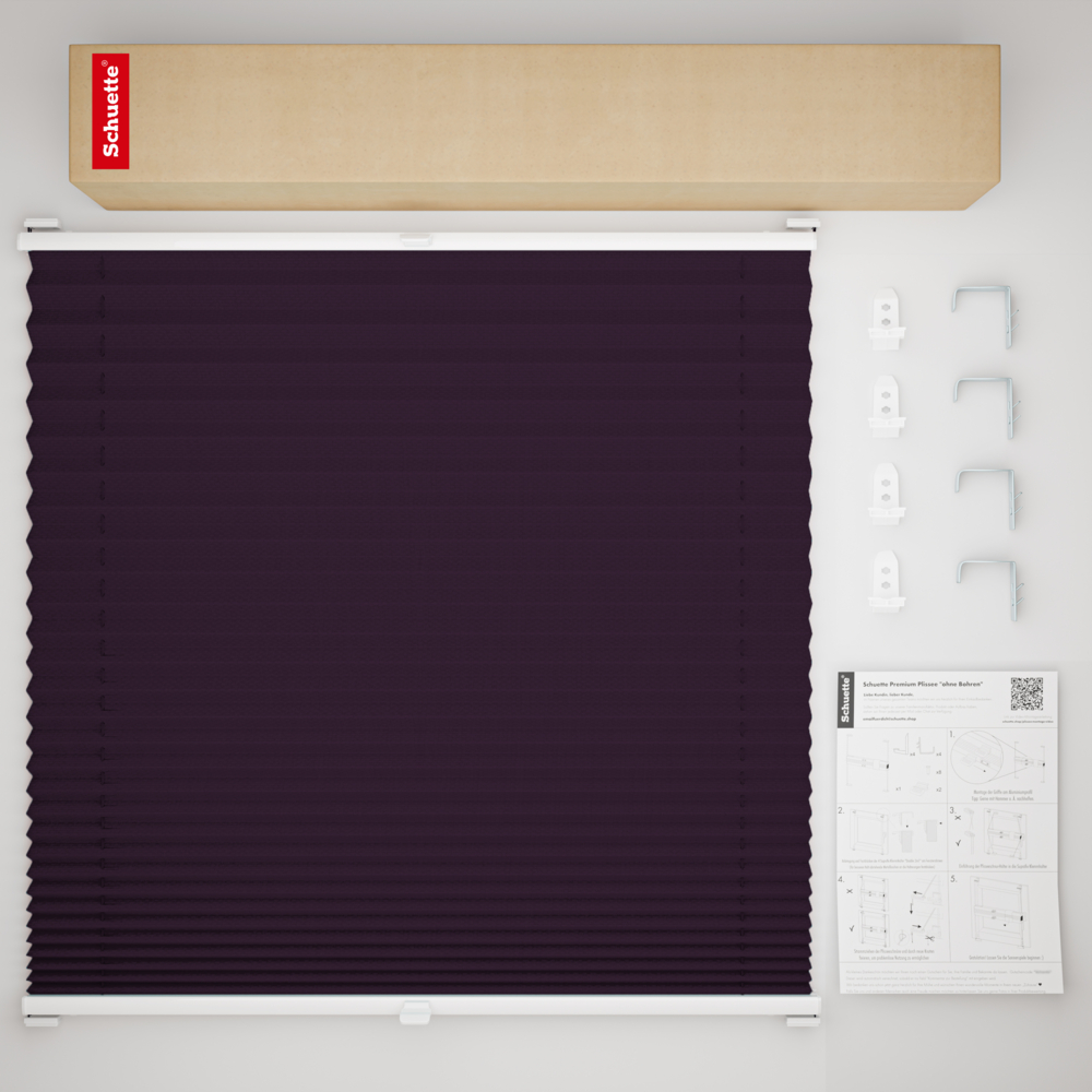 Schuette® Plissee mit Bohren nach Maß • Suprafix "Double 2in1" Schraub- & Klemmhalter • Thermo Kollektion: Violet Paradise (Violett) • Profilfarbe: Walnuss