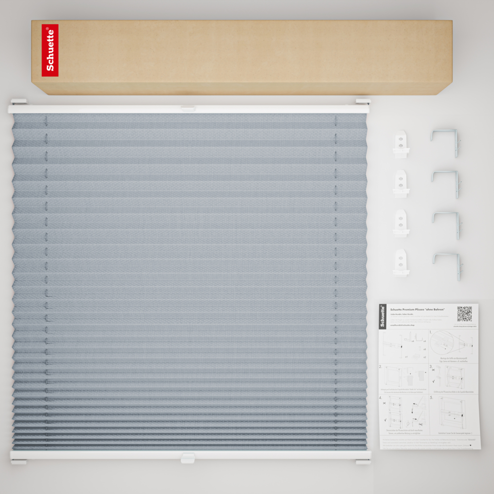 Schuette® Plissee mit Bohren nach Maß • Suprafix "Double 2in1" Schraub- & Klemmhalter • Thermo Kollektion: Iron Fog (Hellgrau) • Profilfarbe: Weiß