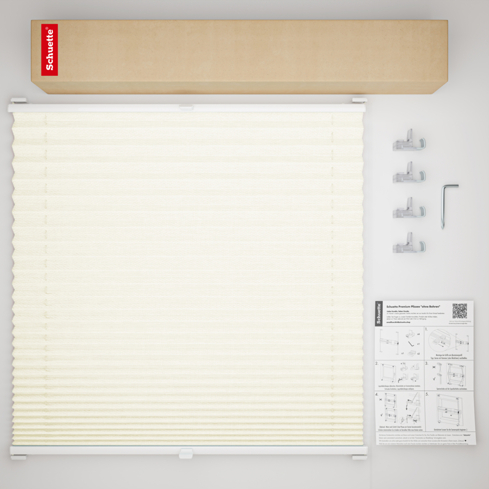 Schuette® Plissee ohne Bohren nach Maß • Suprafix Klemmhalter “Incognito X" • Dolomite Kollektion: Vanilla Sky (Beige) • Profilfarbe: Weiß