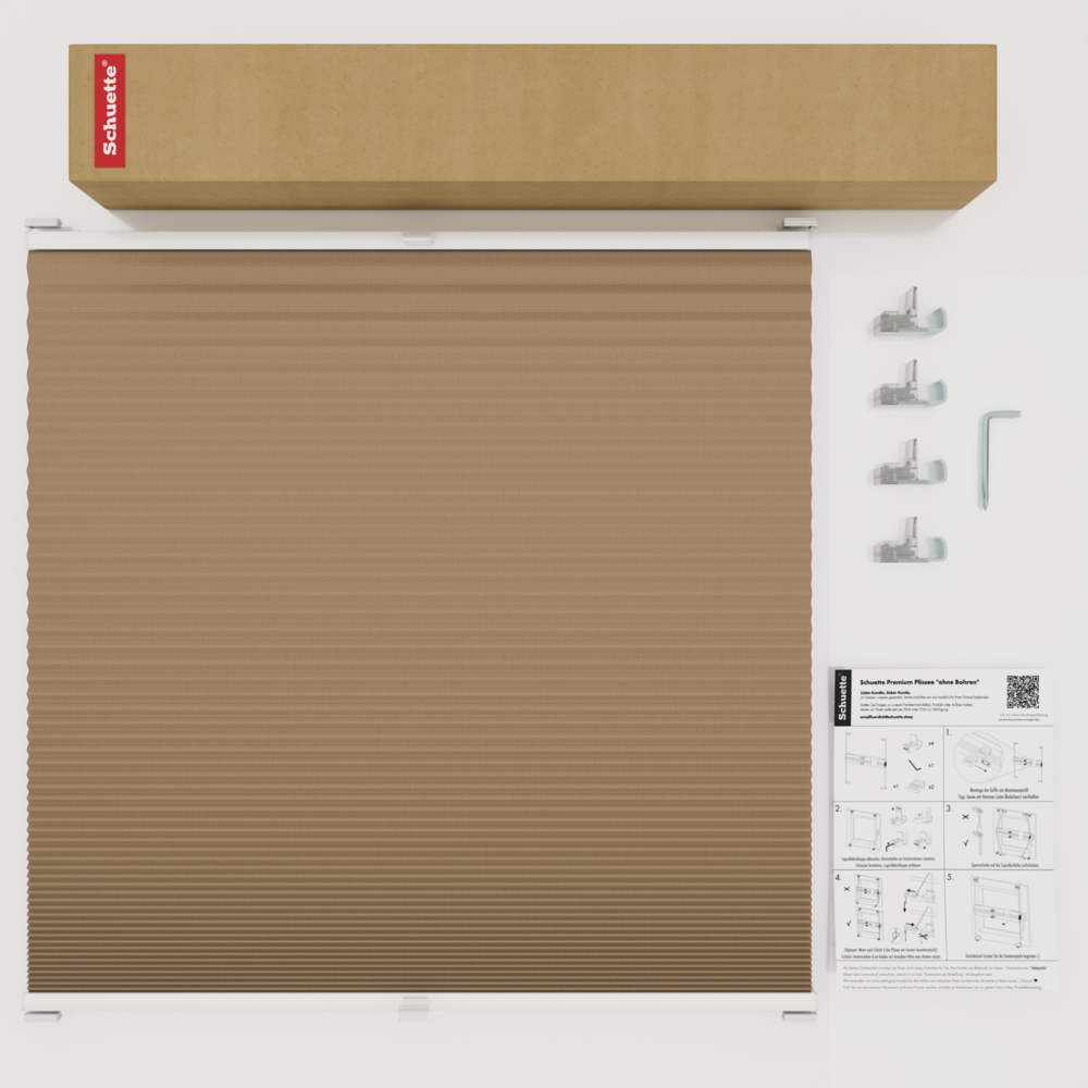 Schuette® Wabenplissee ohne Bohren nach Maß • Suprafix Klemmhalter “Incognito X" • Honey Kollektion: Maple Wood (Braun) • Profilfarbe: Walnuss
