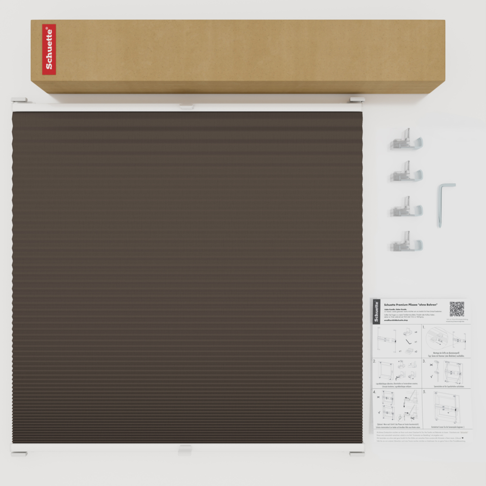 Schuette® Wabenplissee ohne Bohren nach Maß • Suprafix Klemmhalter “Incognito X" • Honey Kollektion: Swiss Chocolate (Taupe) • Profilfarbe: Weiß