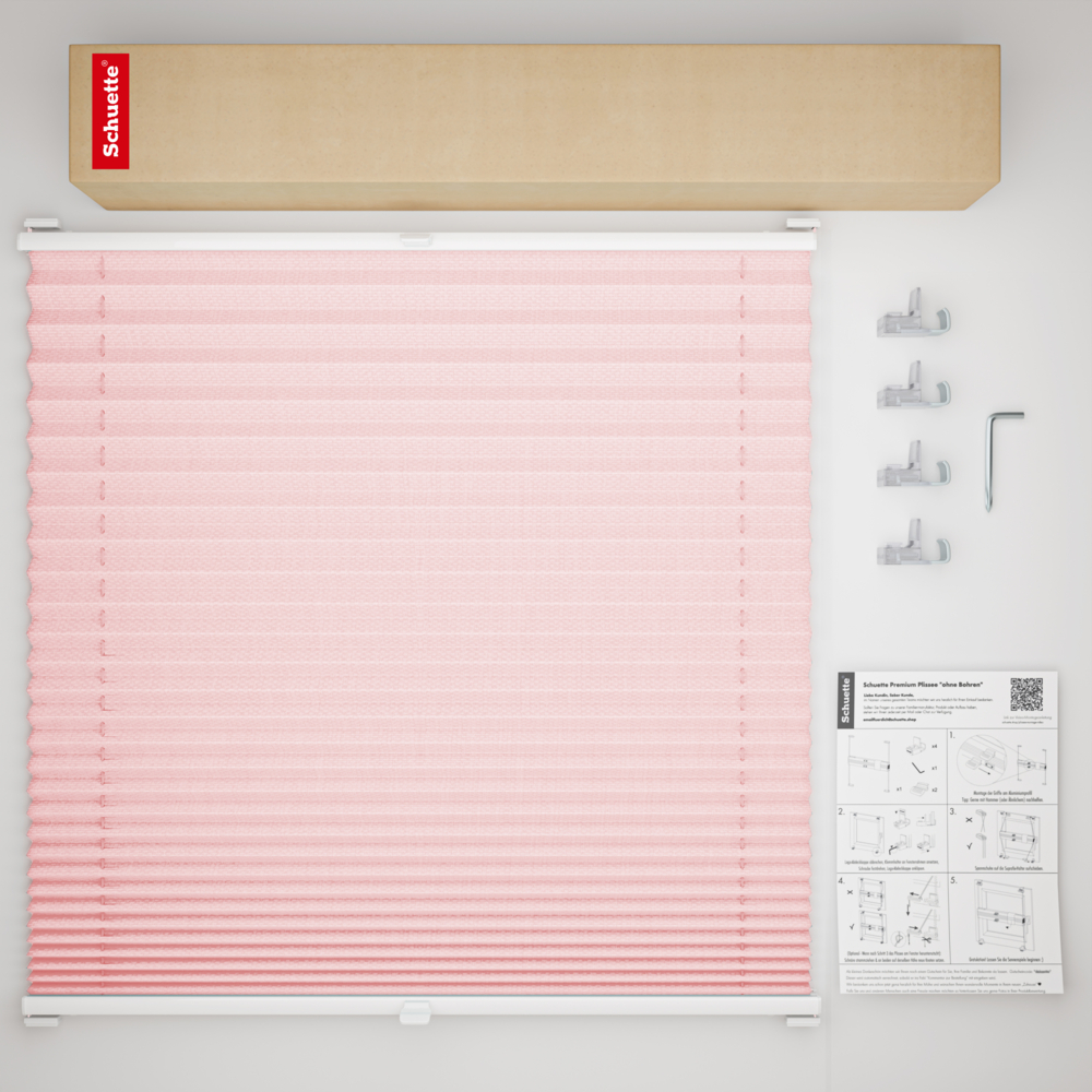 Schuette® Plissee ohne Bohren nach Maß • Suprafix Klemmhalter “Incognito X" • Premium Kollektion: Powdered Rose (Rosa) • Profilfarbe: Walnuss