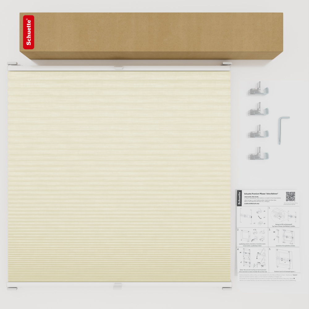 Schuette® Wabenplissee ohne Bohren nach Maß • Suprafix Klemmhalter “Incognito X" • Thermo x Honey Kollektion: Butterlight (Beige) • Profilfarbe: Eiche