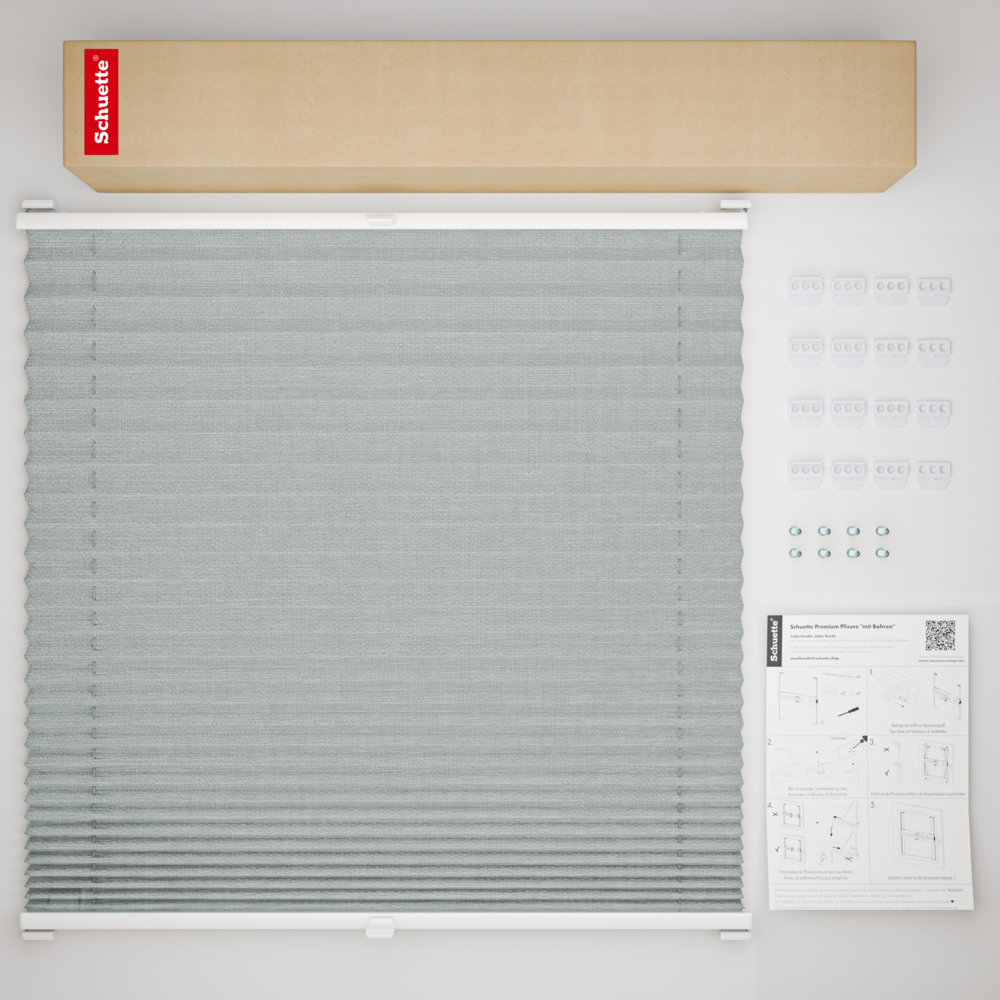 Schuette® Plissee mit Bohren nach Maß • Suprafix Halterungen “Mit Bohren” • Melange Kollektion: On The Road (Grau) • Profilfarbe: Braun