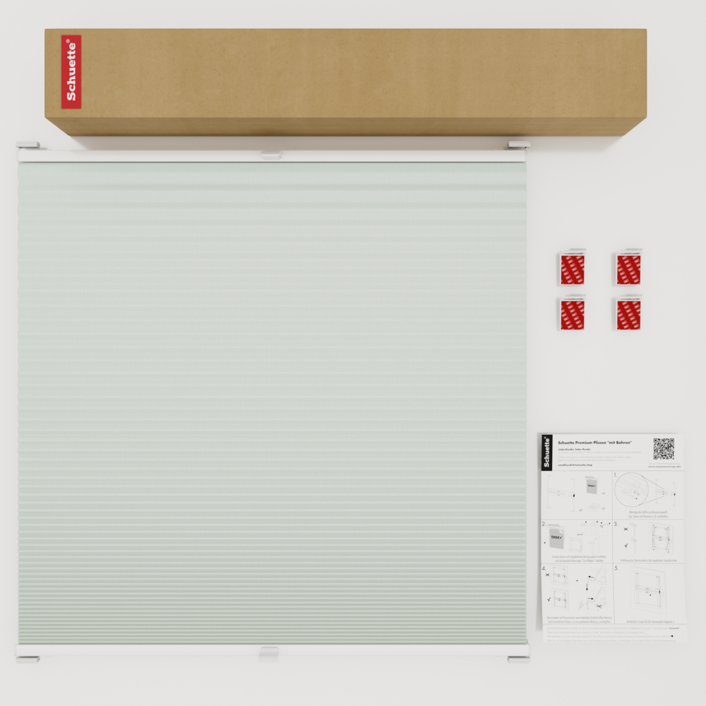Schuette® Wabenplissee ohne Bohren nach Maß • Klebehalter & Schraubhalter 2in1 Set "Letsbond" Transparent • Honey Kollektion: Tinkerbell Twinkle (Pastellgrün) • Profilfarbe: Silber