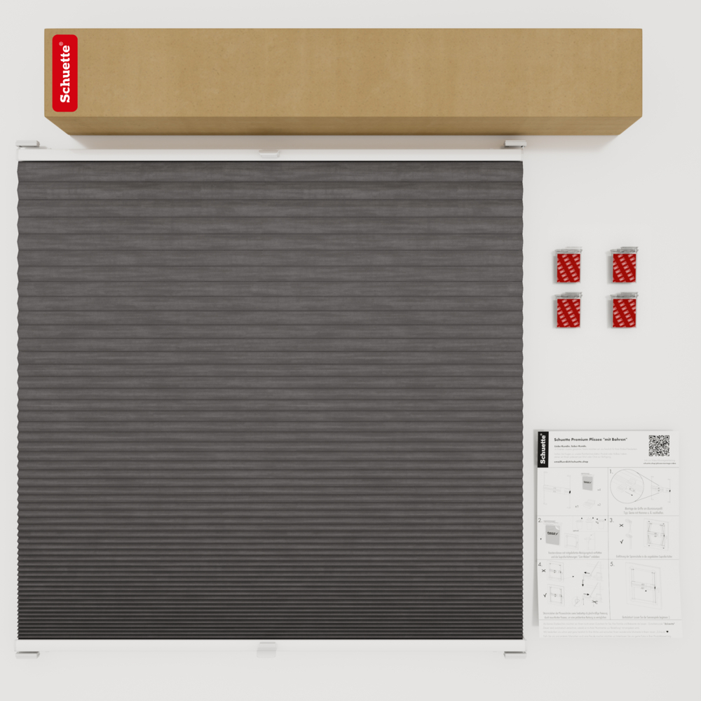 Schuette® Wabenplissee ohne Bohren nach Maß • Klebehalter & Schraubhalter 2in1 Set "Letsbond" Transparent • Thermo x Honey Kollektion: Midnight Snack (Schwarz) • Profilfarbe: Silber