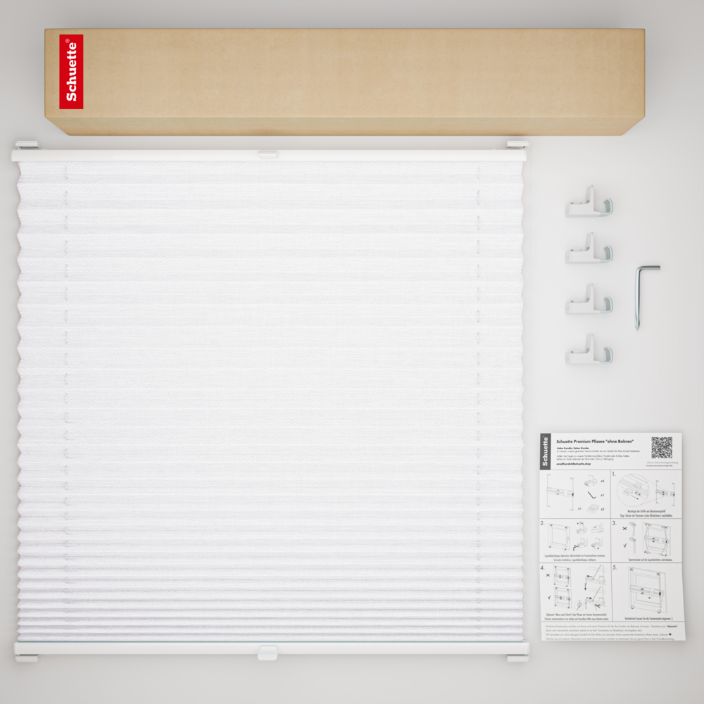 Schuette® Plissee ohne Bohren nach Maß • Suprafix Klemmhalter "X" • Dolomite Kollektion: Cold Morning (Grau) • Profilfarbe: Eiche