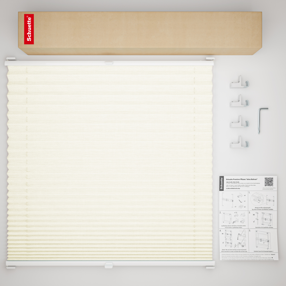 Schuette® Plissee ohne Bohren nach Maß • Suprafix Klemmhalter "X" • Dolomite Kollektion: Vanilla Sky (Beige) • Profilfarbe: Anthrazit