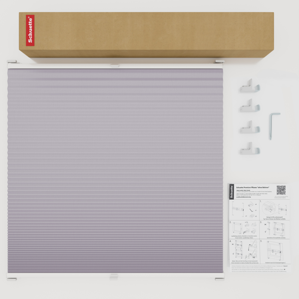 Schuette® Wabenplissee ohne Bohren nach Maß • Suprafix Klemmhalter "X" • Honey Kollektion: Sakura Sky (Pastelllila) • Profilfarbe: Braun