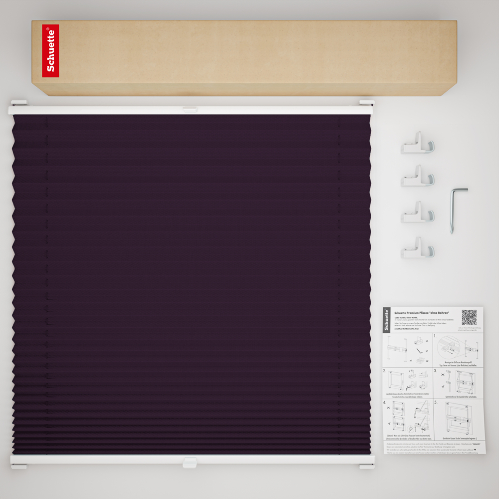 Schuette® Plissee ohne Bohren nach Maß • Suprafix Klemmhalter "X" • Thermo Kollektion: Violet Paradise (Violett) • Profilfarbe: Walnuss