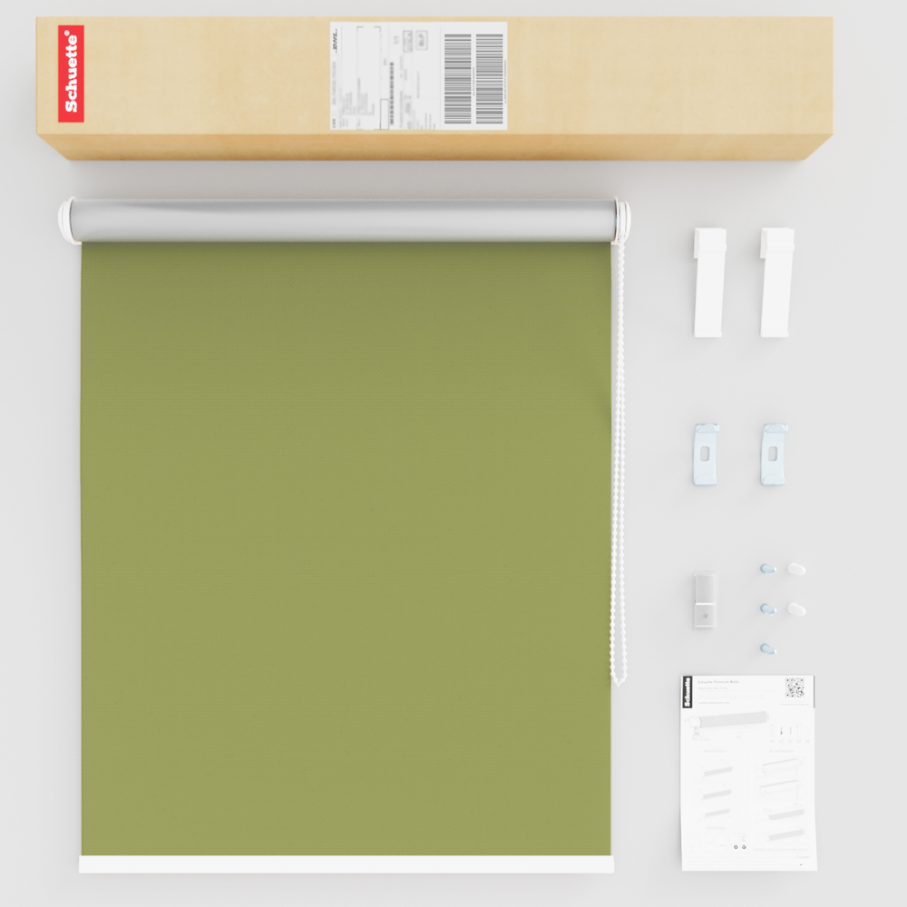 Schuette® Verdunkelungsrollo ohne Bohren & mit Bohren 2in1 nach Maß ● Kollektion Thermo Blackout: European Olive (Grün) ● Profilfarbe: Schwarz