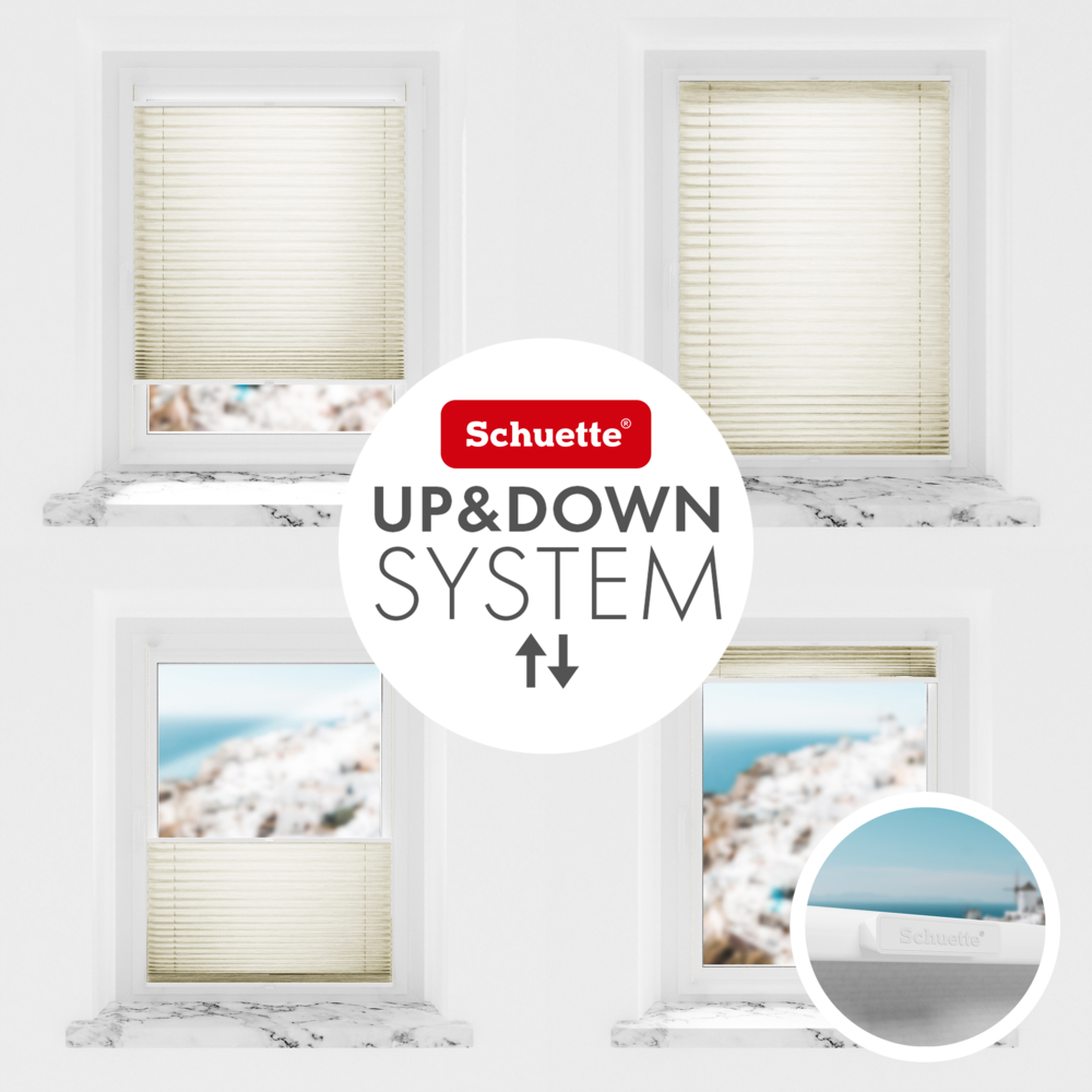 Schuette® Plissee ohne Bohren nach Maß • Suprafix Klemmhalter “Incognito X" • Dolomite Kollektion: Light Coffee (Beige) • Profilfarbe: Anthrazit