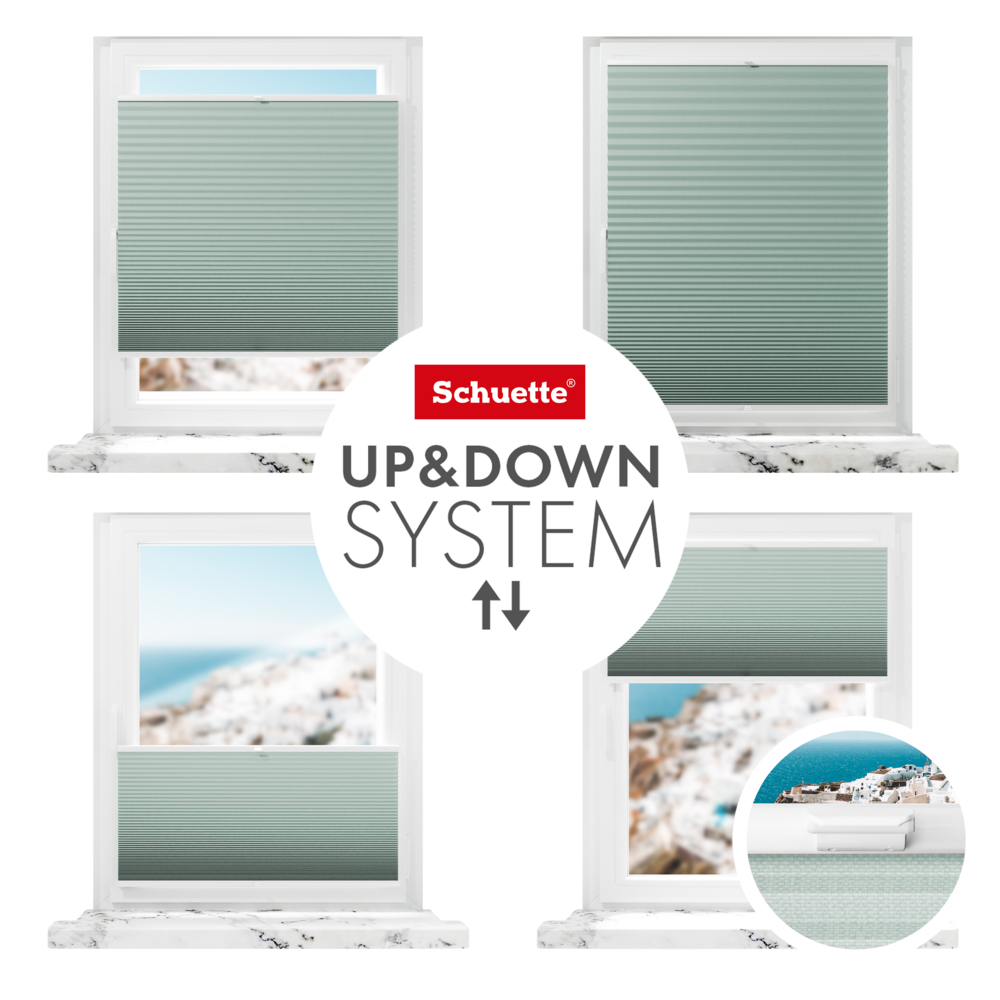 Schuette® Wabenplissee ohne Bohren nach Maß • Suprafix Klemmhalter “Incognito X" • Honey Kollektion: Wicked Emerald (Blassgrün) • Profilfarbe: Weiß