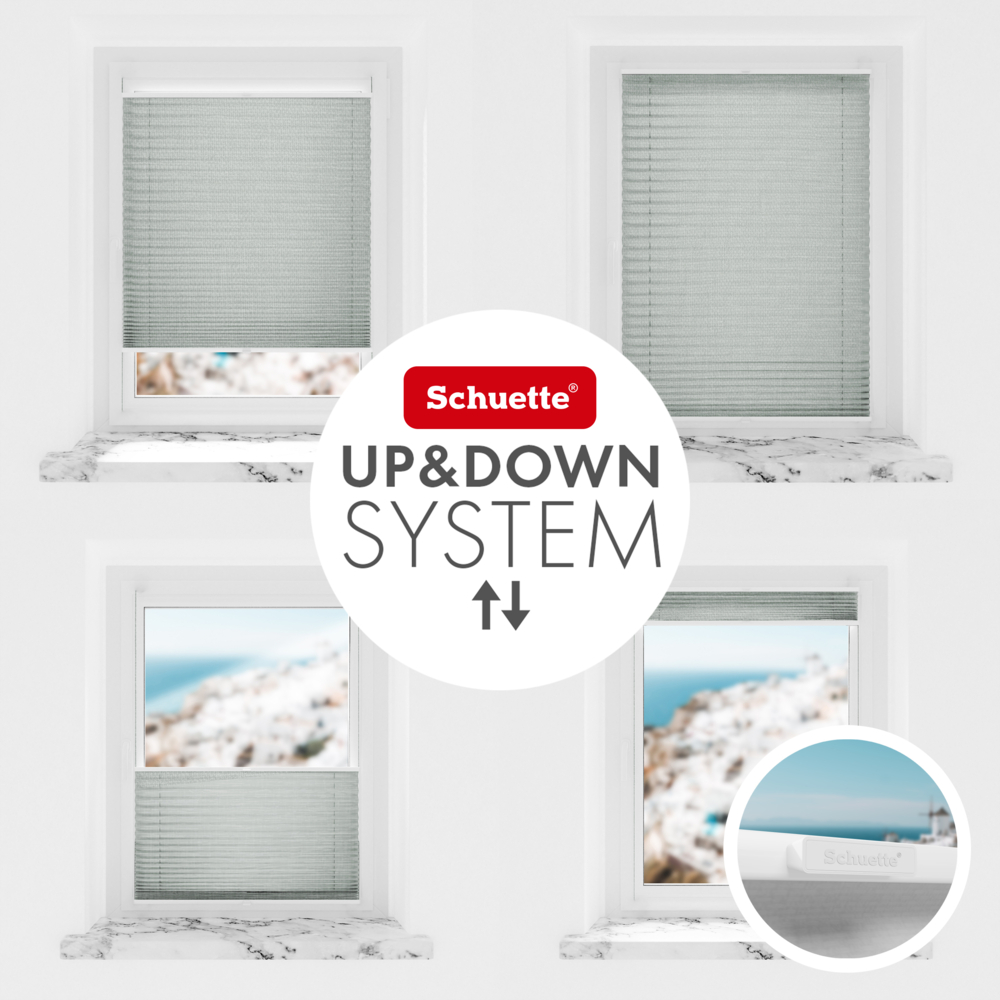 Schuette® Plissee mit Bohren nach Maß • Suprafix "Double 2in1" Schraub- & Klemmhalter • Melange Kollektion: On The Road (Grau) • Profilfarbe: Weiß