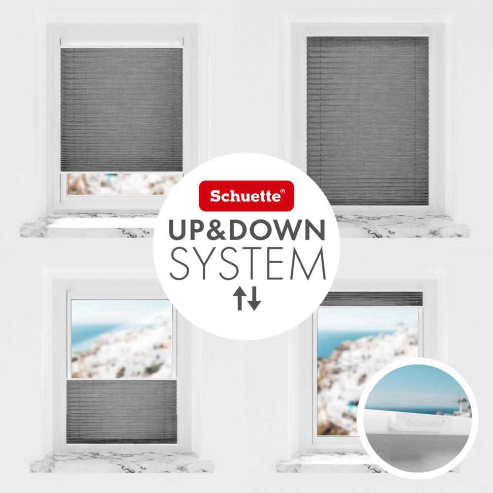 Schuette® Plissee ohne Bohren nach Maß • Suprafix Klemmhalter “Incognito X" • Melange Kollektion: Black Pearl (Schwarz) • Profilfarbe: Weiß