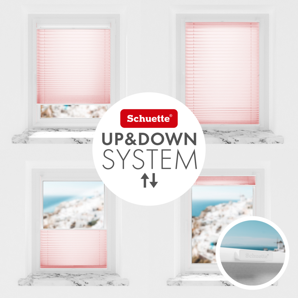 Schuette® Plissee ohne Bohren nach Maß • Suprafix Halterung “Zum Kleben” • Premium Kollektion: Powdered Rose (Rosa) • Profilfarbe: Anthrazit
