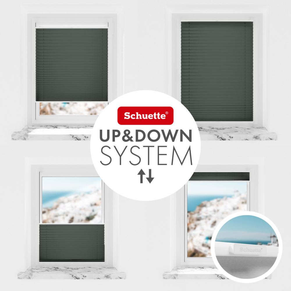 Schuette® Plissee ohne Bohren nach Maß • Suprafix Klemmhalter "X" • Thermo Kollektion: Before Storm (Grau) • Profilfarbe: Weiß